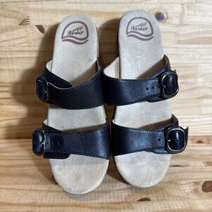 Dansko Sophie Women's Black Leather Block Heel Sandals Size 37 EUR / 6 US